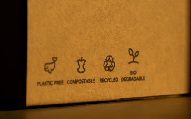 signs for biodegradable on a cardboard box